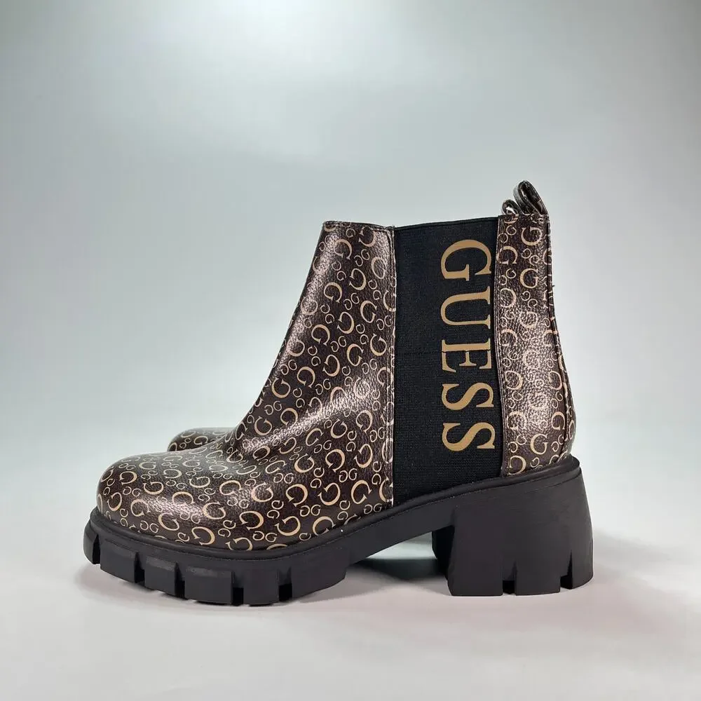 GUESS Evolved Brown Combat Chucky Platform Chelsea Ankle Boots Women's Size 7.5M